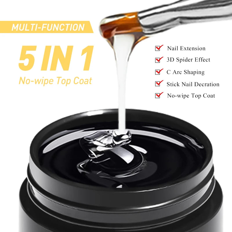 Mtssii 5 in 1 Glue Gel Reinforcement Gel No Wipe Top Coat Nail Art Soak Off UV Gel Varnish 3D Chrome Design Diamond Gel Gel