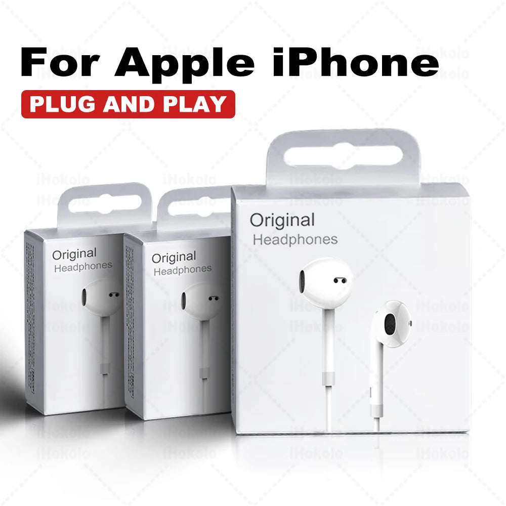 Original Wired Earphones For Apple iPhone 17 16 15 14 13 12 11 Pro Max USB-C Lightning 3.5mm Headphones X XR 8 Phone Accessories