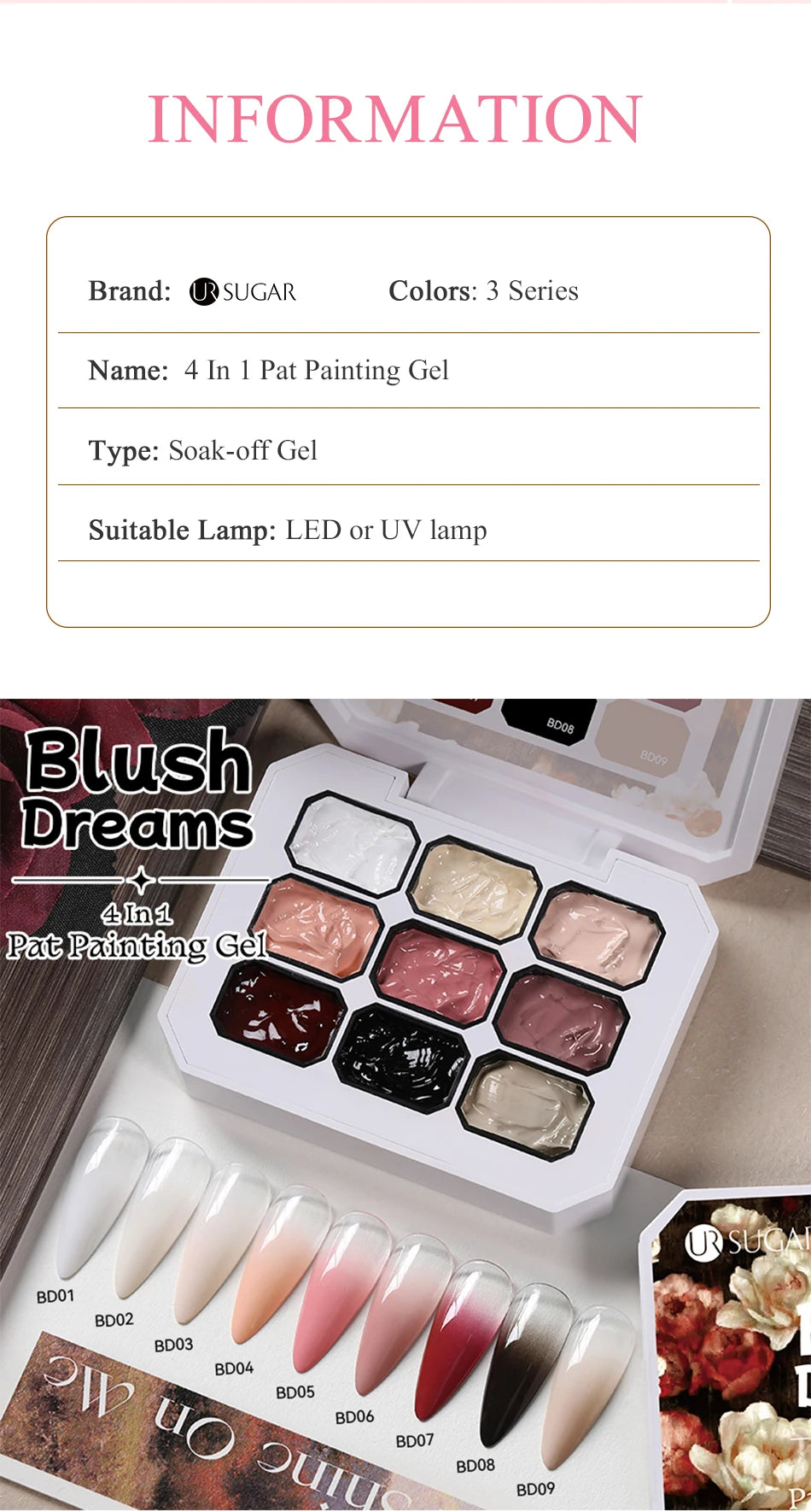UR SUGAR 9 Colors Pat Painting Gel Nail 4 In 1 Semi Permanent Soak Off UV LED Nails Used For Gradient Stamping Pattern