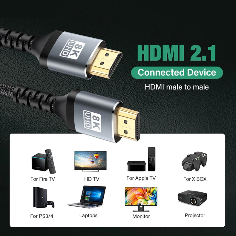 Ultra High Speed HDMI Cable For TV Laptop PC PS4 PS5 Nintendo Switch 8K 60HZ 4K 120HZ HDR HDCP 5M 7M 1 2 3 5 7 Meters Long Cord