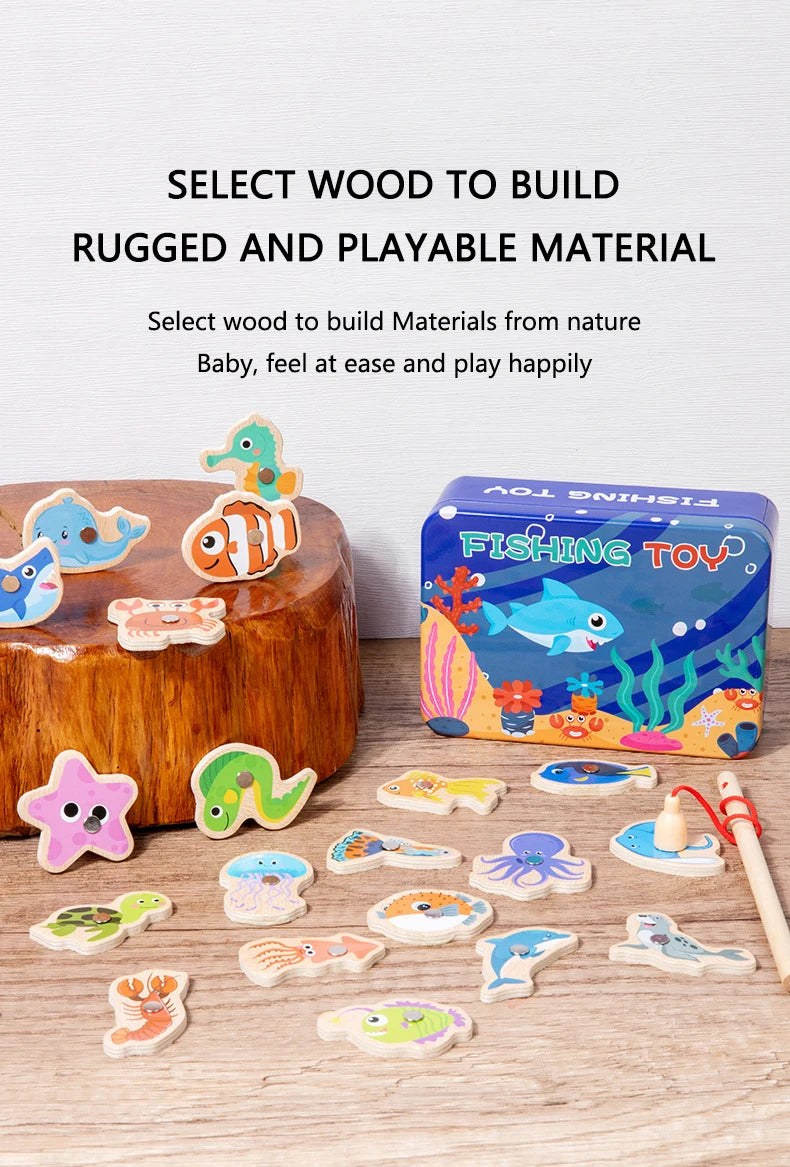 Wooden Magnetic Fishing Toys for Children Marine Life Cognition Fish Games Baby Early Educational Parent-child Interactive Toy