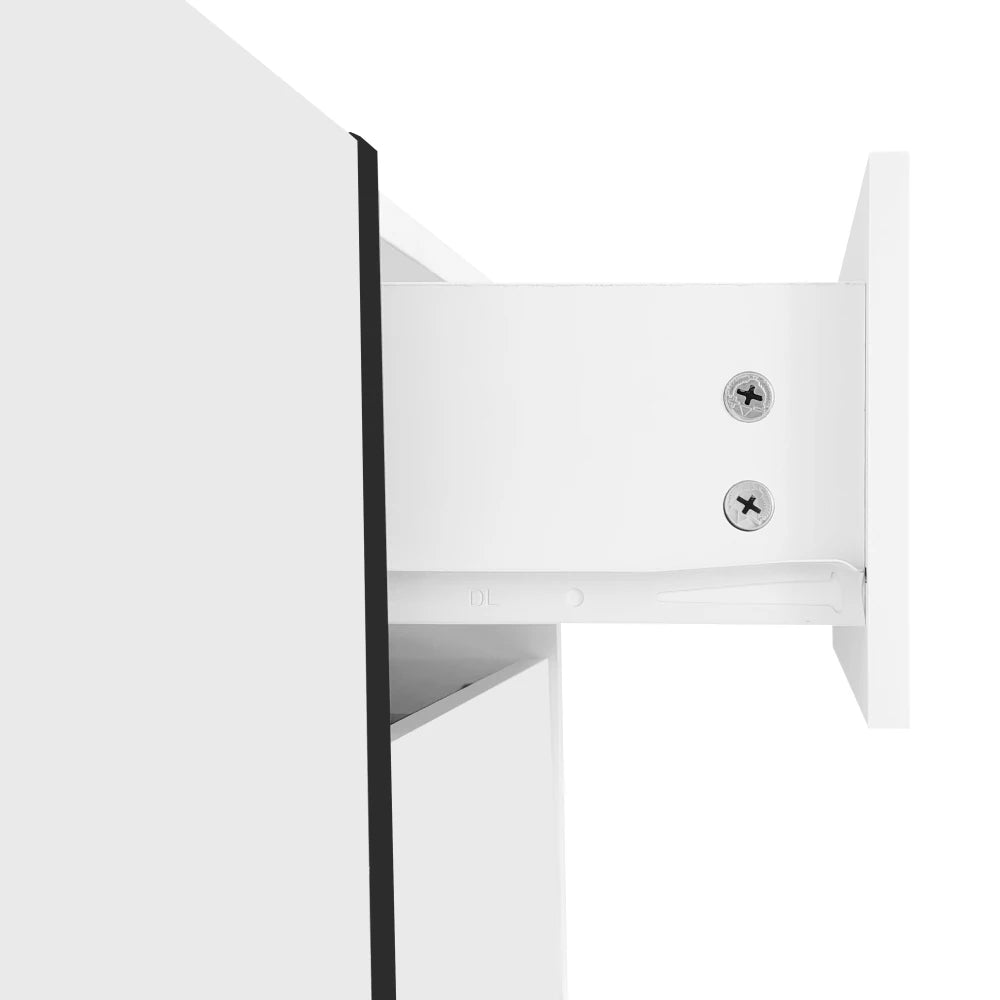 PINGGO TV cabinet, white high-gloss cabinet and black contrasting table legs, with simple cabinet doors and drawers.