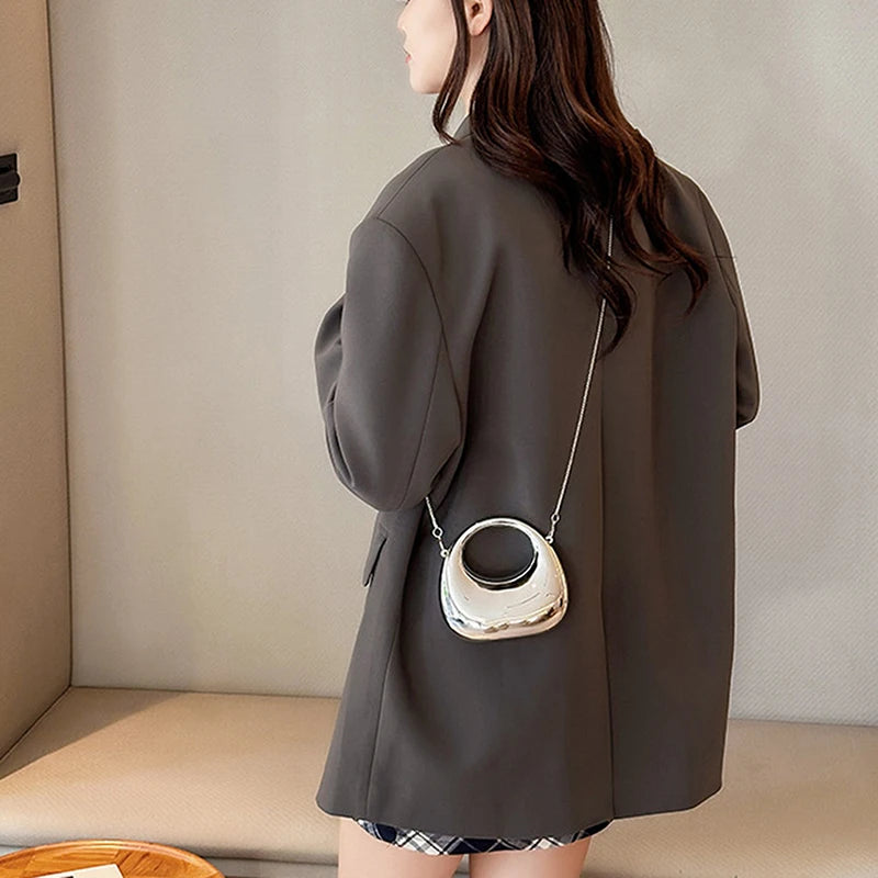Z. Women's Chain Crossbody Bag Small Purse Acrylic Metallic Luster Half Moon Party Banquet Women's Bag Luxury Handbag