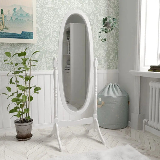 Nishano Cheval Mirror Free Standing Full Length Floor Standing Dressing Mirror Adjustable Bedroom Furniture Wooden, White