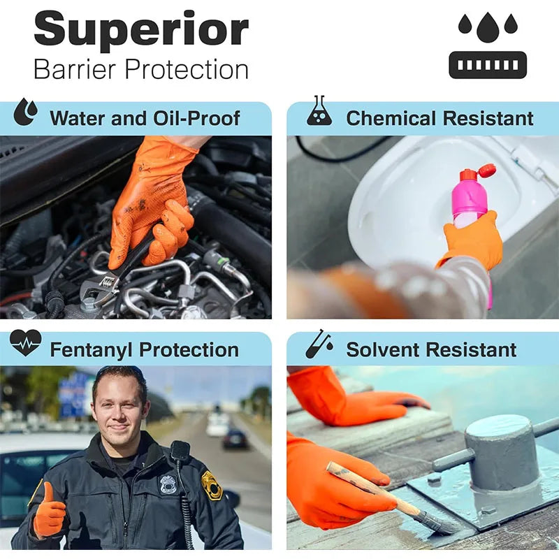 Heavy Orange Disposable Nitrile Extra Thick Gloves 8.5 Mil -Powder-Free Puncture-Resistant Protection-Diamond-Texture Work Glove