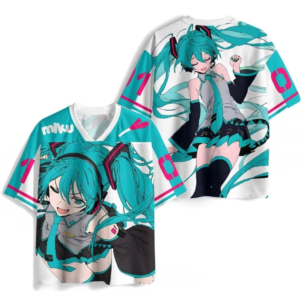 Summer New  Virtual Idol Hatsune Miku Sports Jersey Short Sleeve Kids/Adult Kawaii Role Play Breathable Quick Drying T-shirt Top