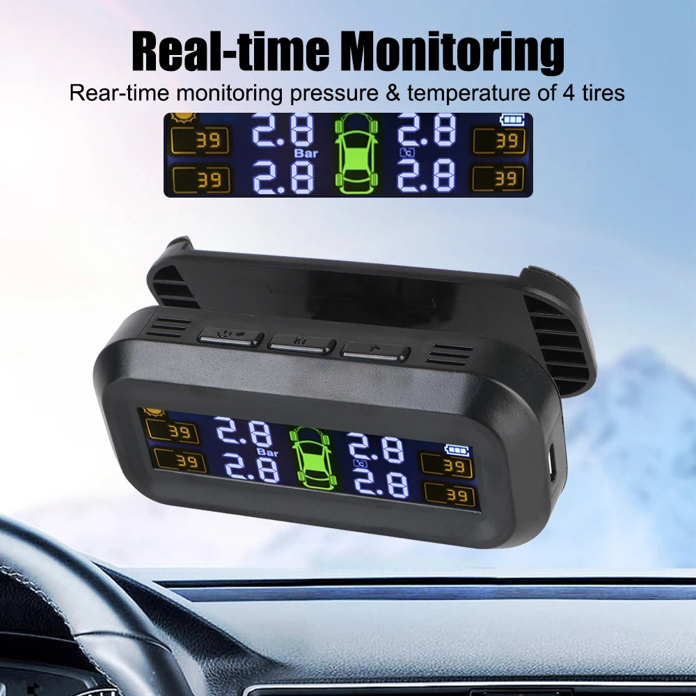Tire Pressure Monitoring System Temperature Warning New C External Battery Version Sensors Solar TPMS Car Tyre Pressure Monitor