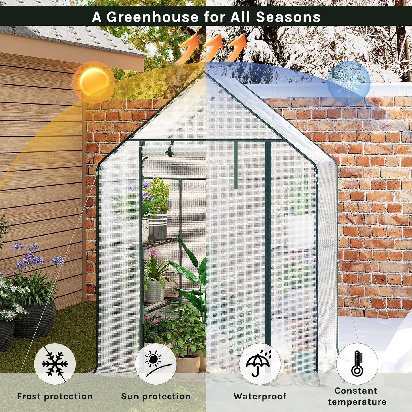 WOLTU Garden Greenhouse Wintering Tent with 3 Shelves Reinforced PE Cover Windproof for Vegetables Flowers Plants