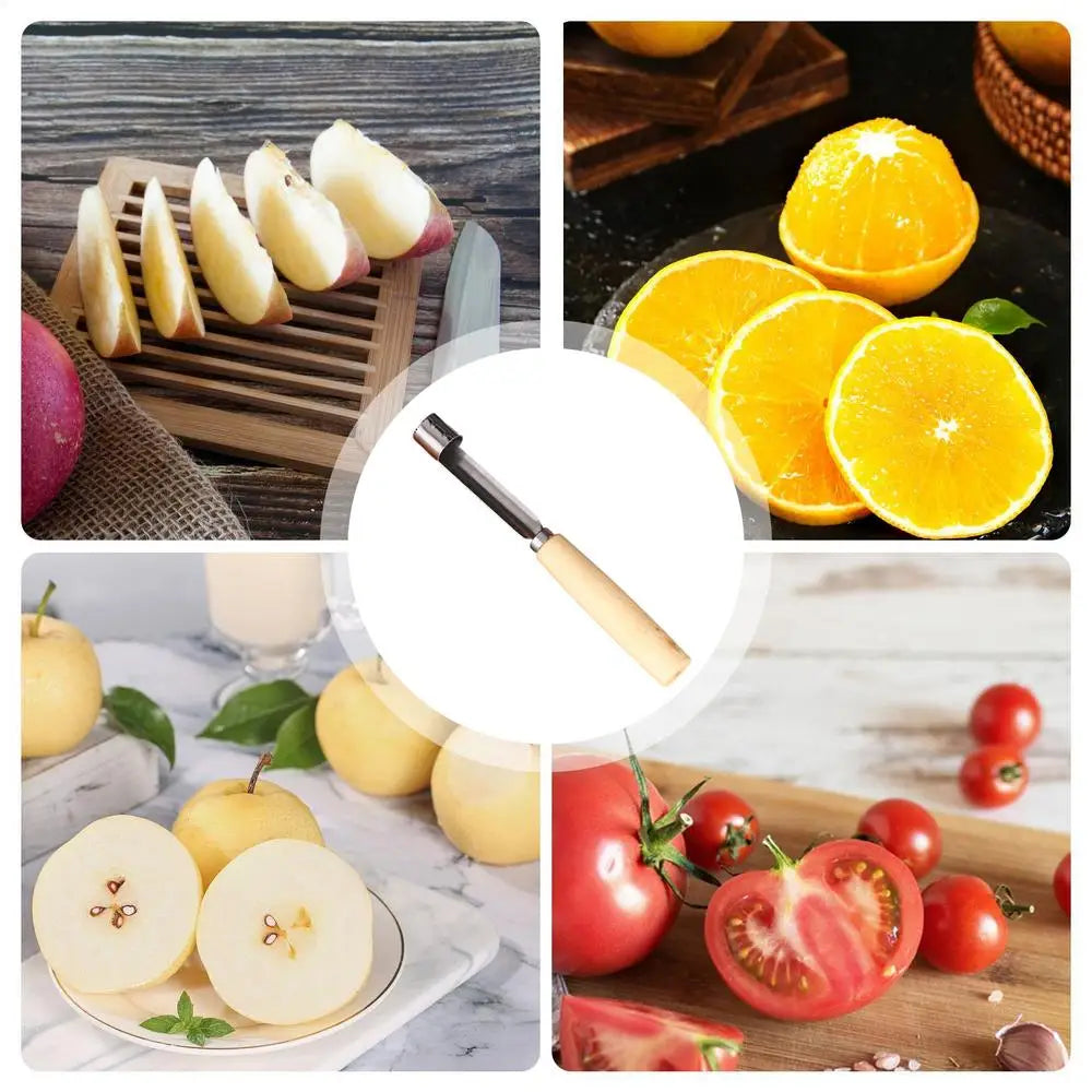 Corer Tool Kitchen Stainless Steel Pear Pitter Anti-Slip Manual Kitchen Corer with Wood Handle for Fruit Slicing Cooking Salad