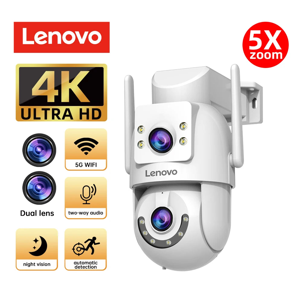 Lenovo Outdoor Security Camera 4K HD IP Camera  with Dual Lens PTZ Color Night Vision CCTV Video Surveillance Protection