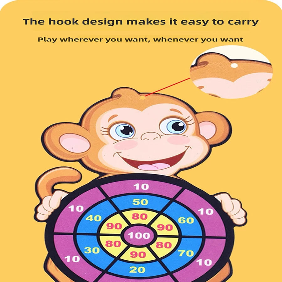 1set- Dart Board for Kids with 3 Sticky Balls Indoor Outdoor Sport Party Games Cartoon Animal Dart Board Toys Christmas Gift