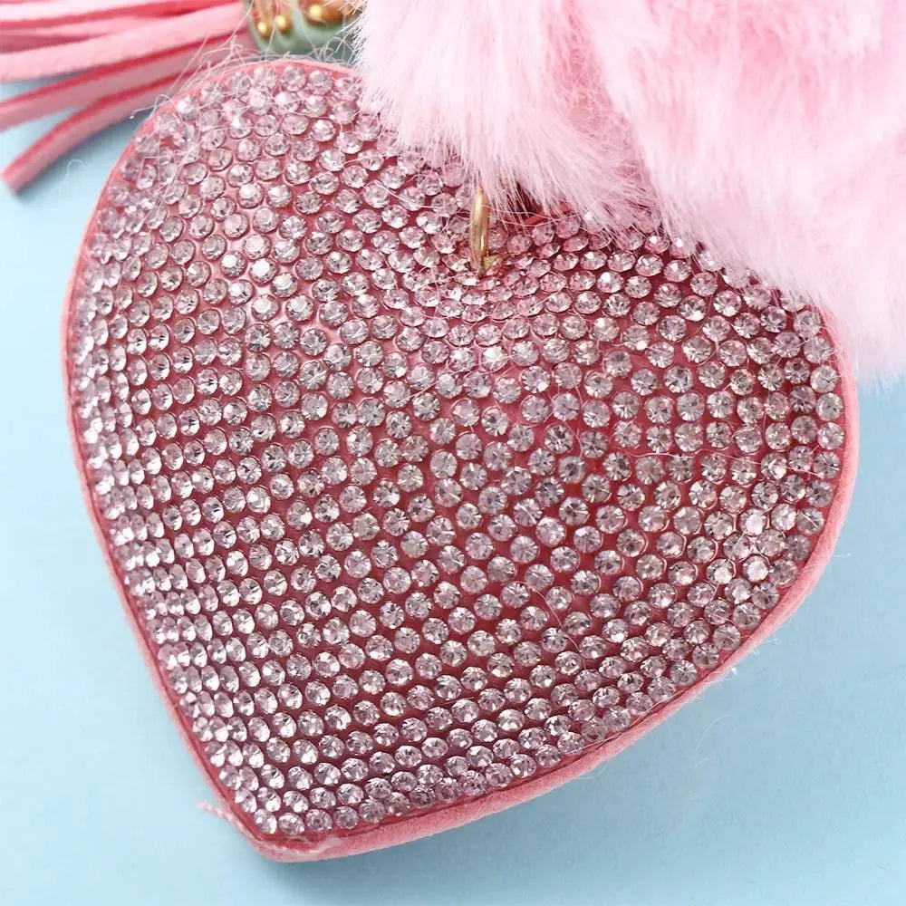 Fashion for Women's Bags Girls Ornaments Packaging Decoration Pompom Keychains Rhinestone Heart Bag Pendant Rhinestone Keyrings
