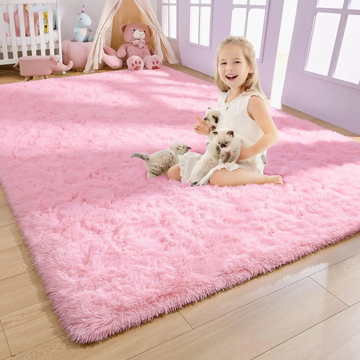 Plush Carpet Living Room Sofa Coffee Table Rug Green Pink Fluffy Soft Blankets Area Rugs Children's Room Non-Slip Mat Home Decor
