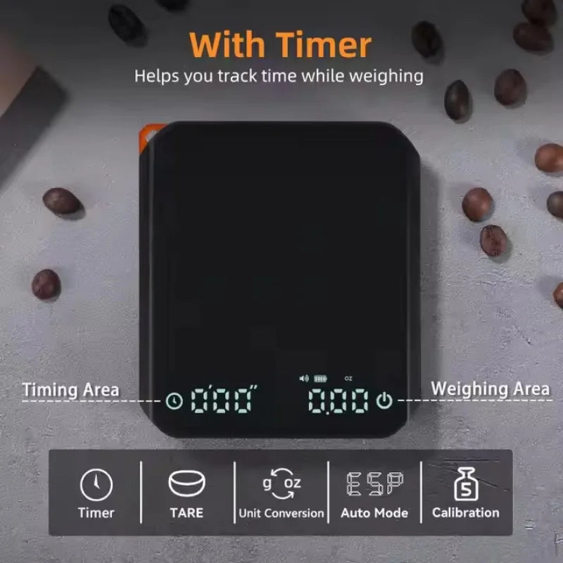 Black Coffee Scales High Precision Electronic Scales Palm Size Rechargeable Smart Espresso Scales with Timer 3 Modes Use
