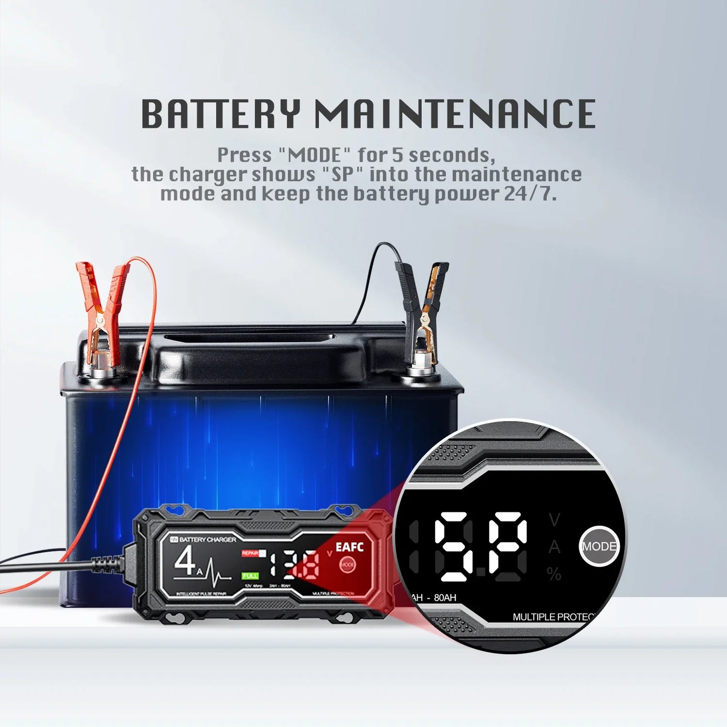 12V 4A Smart Car Battery Charger for Car Automatic Float Charger Motorcycle Lawn Mower Tractor Lead-acid AGM GEL Toy Battery