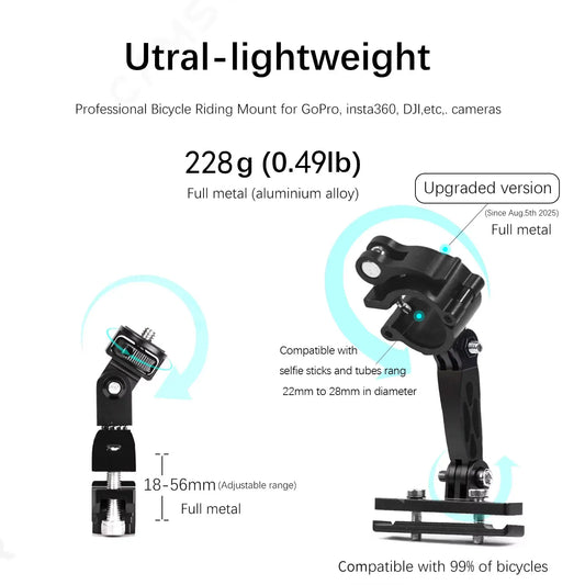Camsteer Premium Bicycle Postseat 3rd Person View Mount for GoPro Max2 Hero 13 12 Insta360 X5 X4 X3 Ace Pro2 DJI Osmo360 Cameras