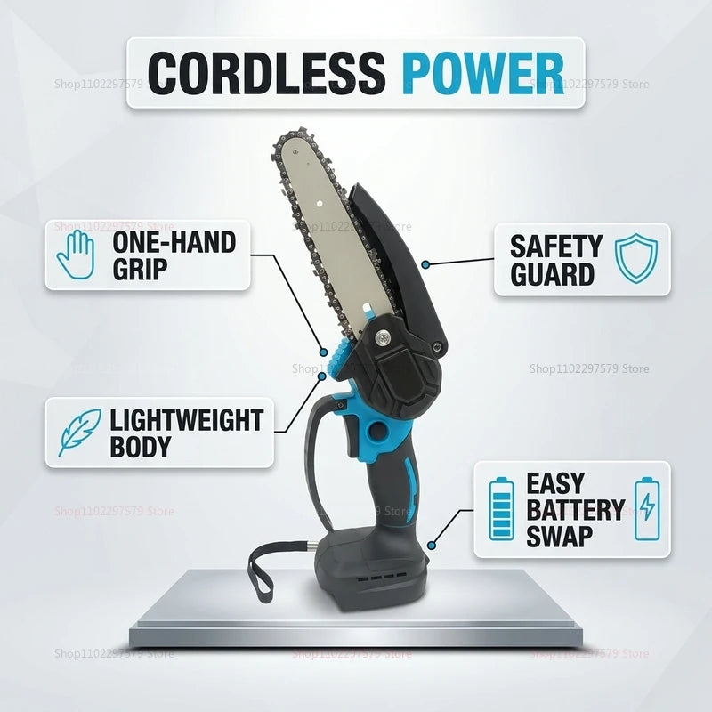 6Inch Cordless Electric Chainsaw Rechargeable No Battery Lightweight Power Tool for Woodcutting Gardening Makita 18V Compatible