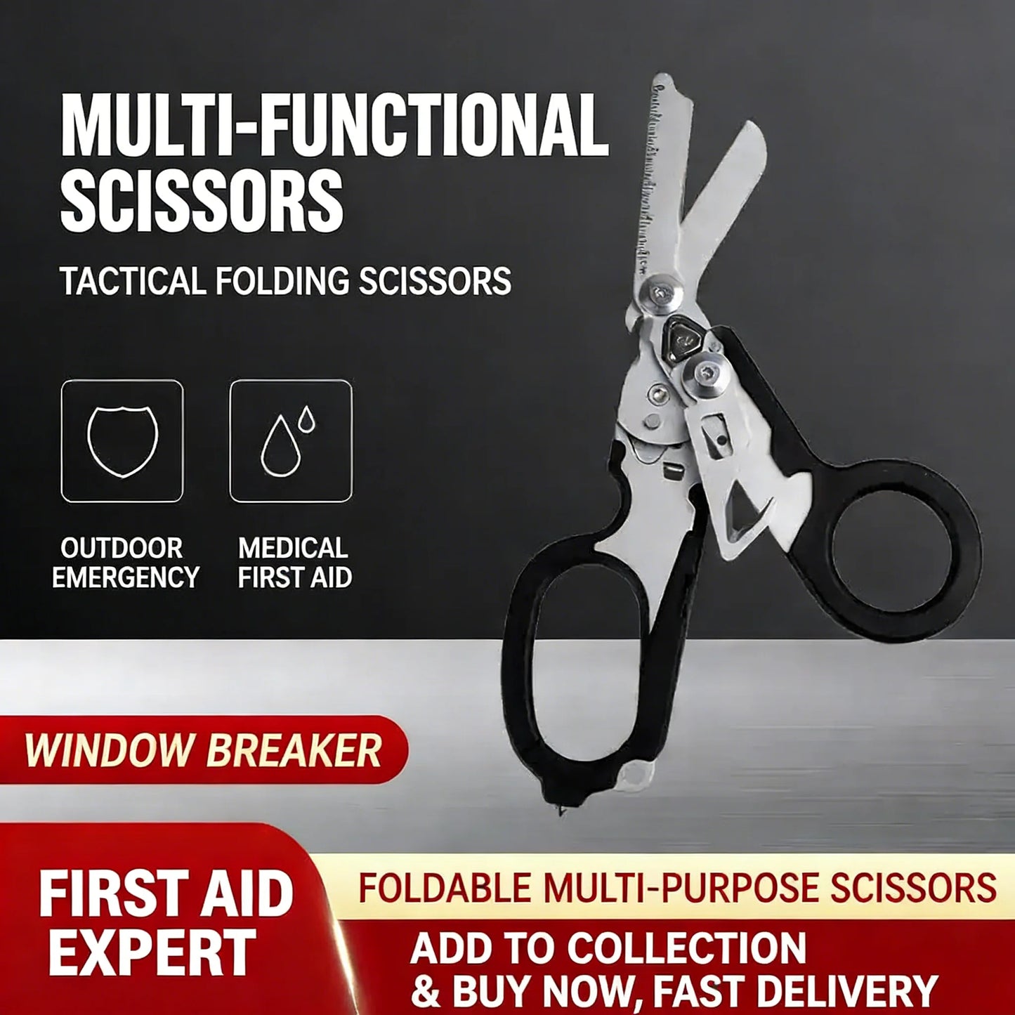 Multifunctional Emergency Response Shears - With Strap Cutter & Glass Breaker For Outdoor Rescue