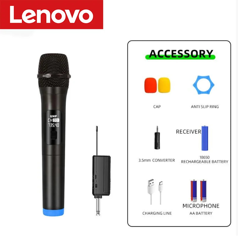 Lenovo Wireless Microphone 2.4G UHF Fixed Frequency 2 Channels Handheld Micphone For Live Party Karaoke Professional Meeting