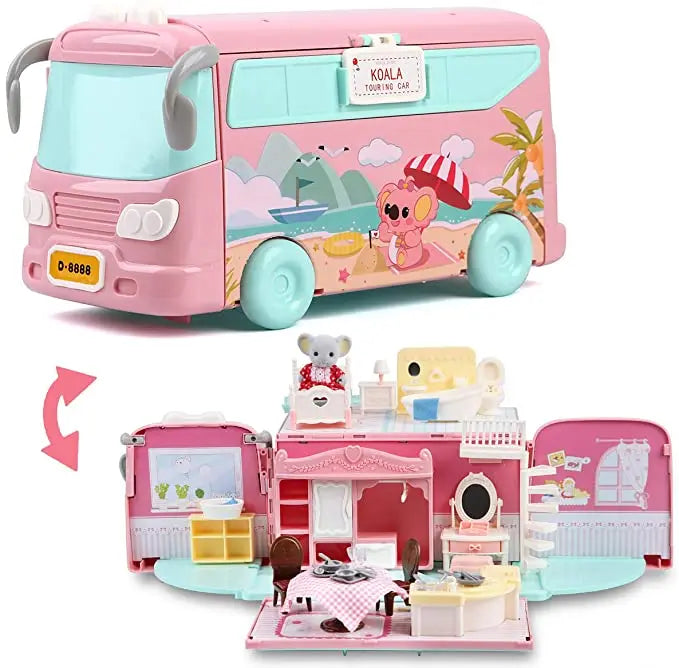 Dollhouse Koala Diary Girl Play House Toy Diy Tour Bus Bedroom Dresser Dining Kitchen Bathroom Shop Pretend Family Toys Girls
