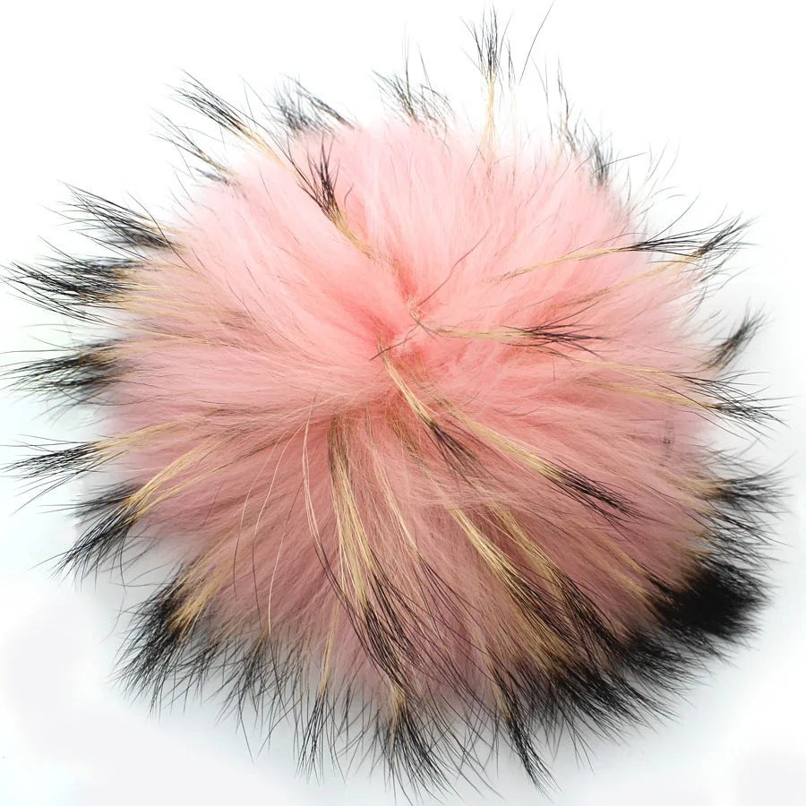 Big Fluffy Real Fur Fox Pompoms With Button DIY Raccoon Fur Pom Poms Balls Natural Fur Pompon For Scarves Hats Caps Accessories
