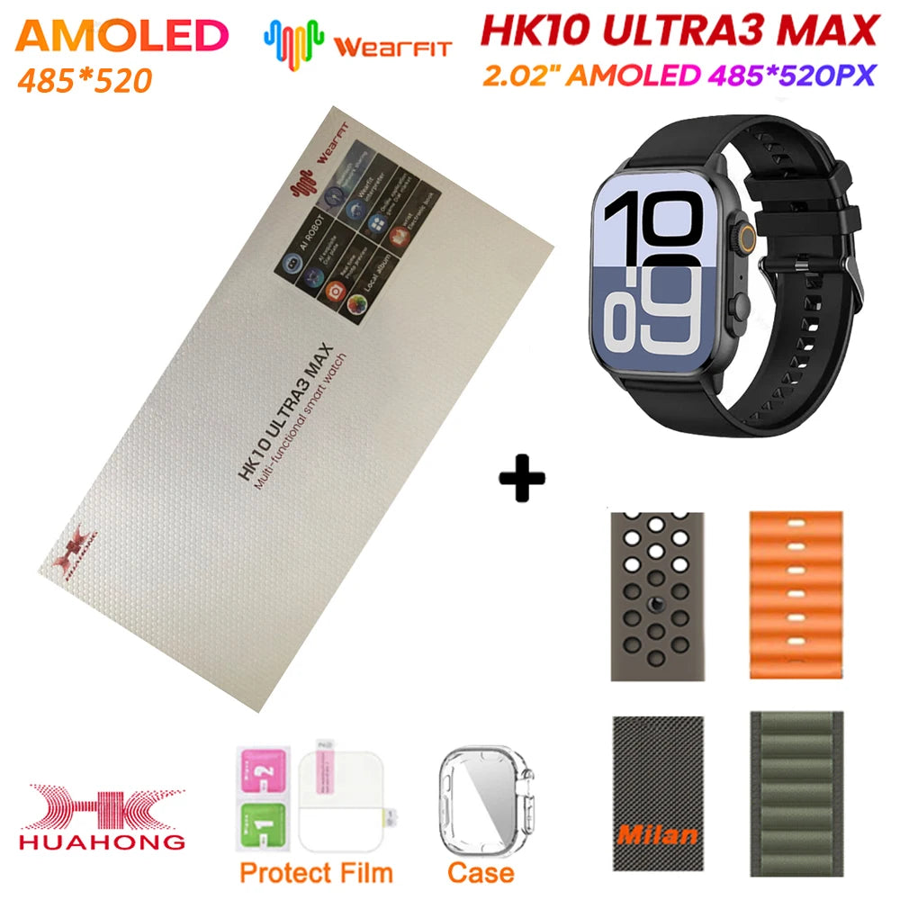 Original HK10 Ultra 3 MAX SmartWatch 2025 For Man Women 49mm HD AMOLED 4GB ROM AI ROBOT NFC GPS Smart Band Watch For IOS Android
