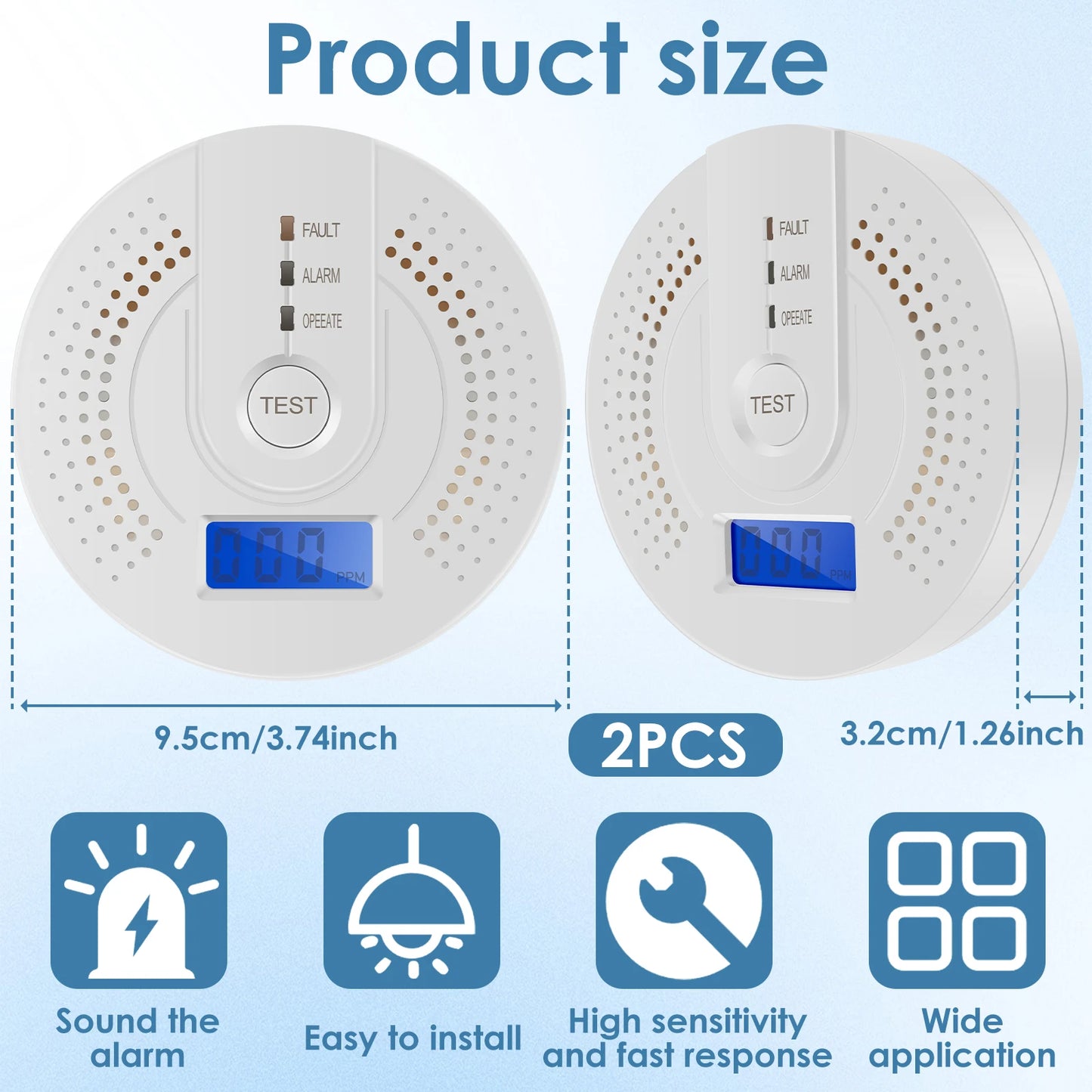 Independent CO Alarm Sensor Carbon Monoxide Alarm Detector High Sensitive Warning LCD Display CO Alarm With UL2034 For Home Test