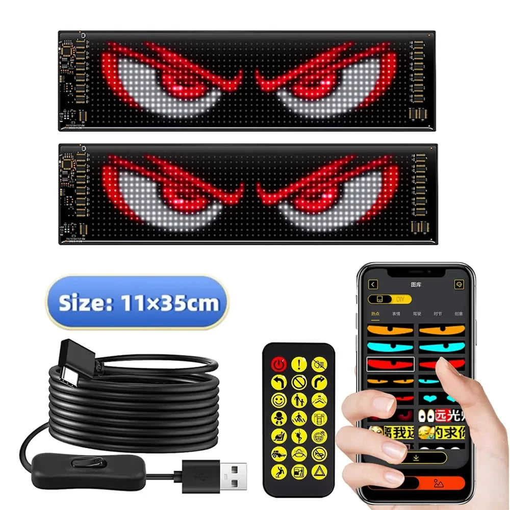 Car Devil Eyes Light Led Soft Screen DIY Colorful Car Windshield Dynamic LED Smart Phone App Control Flexible Matrix Screen