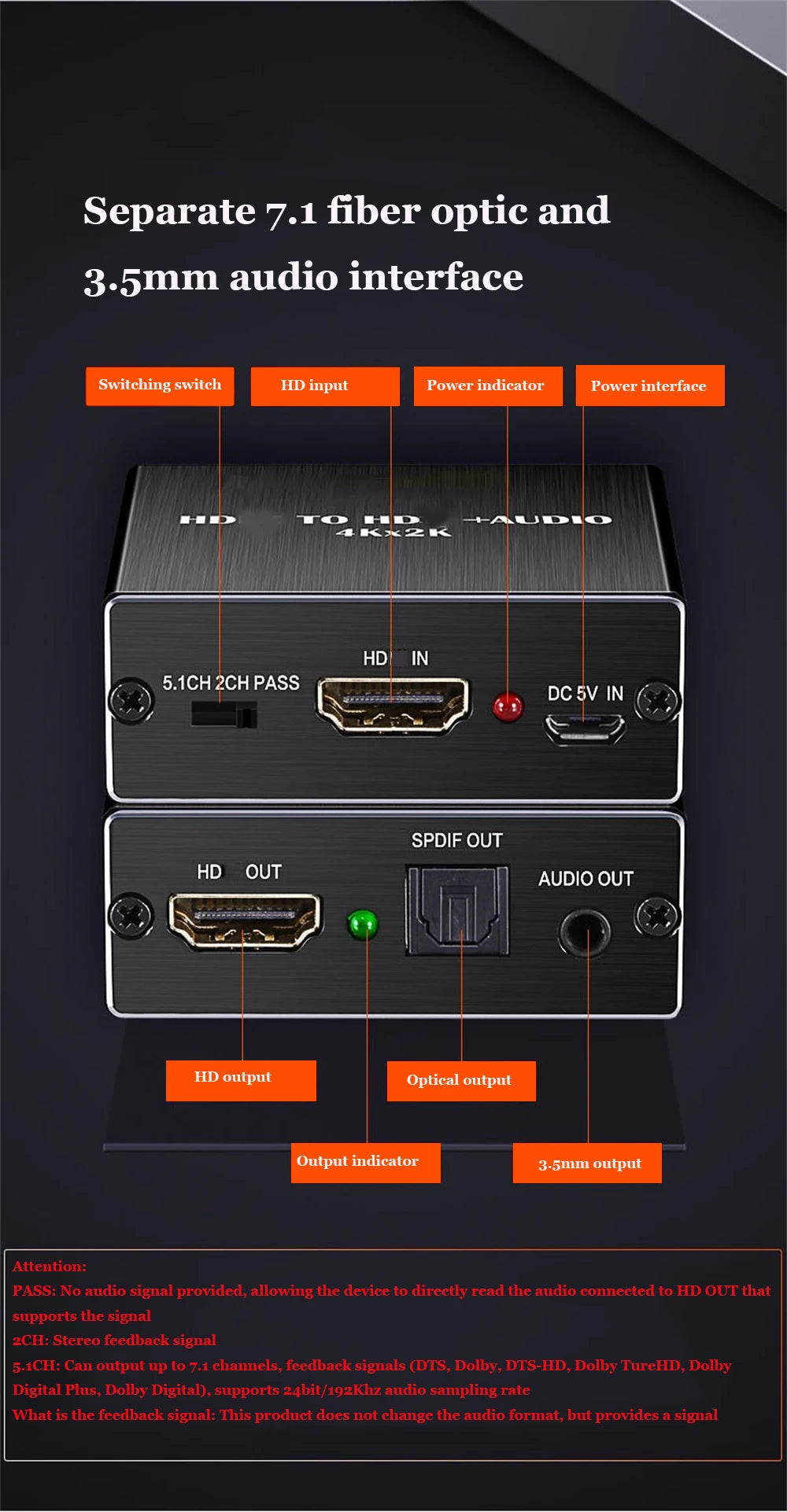 HDMI-Compatible Audio Extractor Stereo Audio Converter 3.5mm 4k X 2k Audio Splitter Adapter For PS4 TV DVD Home Theater