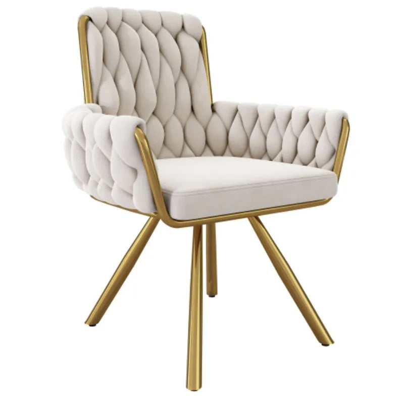 Set of 2/4/6,velvet dining chair,Armchair,single luxurious Leisure swivel chair with four metal support legs,beige