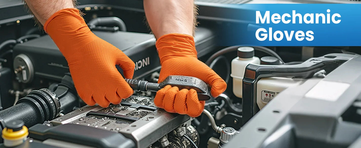 Heavy Orange Disposable Nitrile Extra Thick Gloves 8.5 Mil -Powder-Free Puncture-Resistant Protection-Diamond-Texture Work Glove