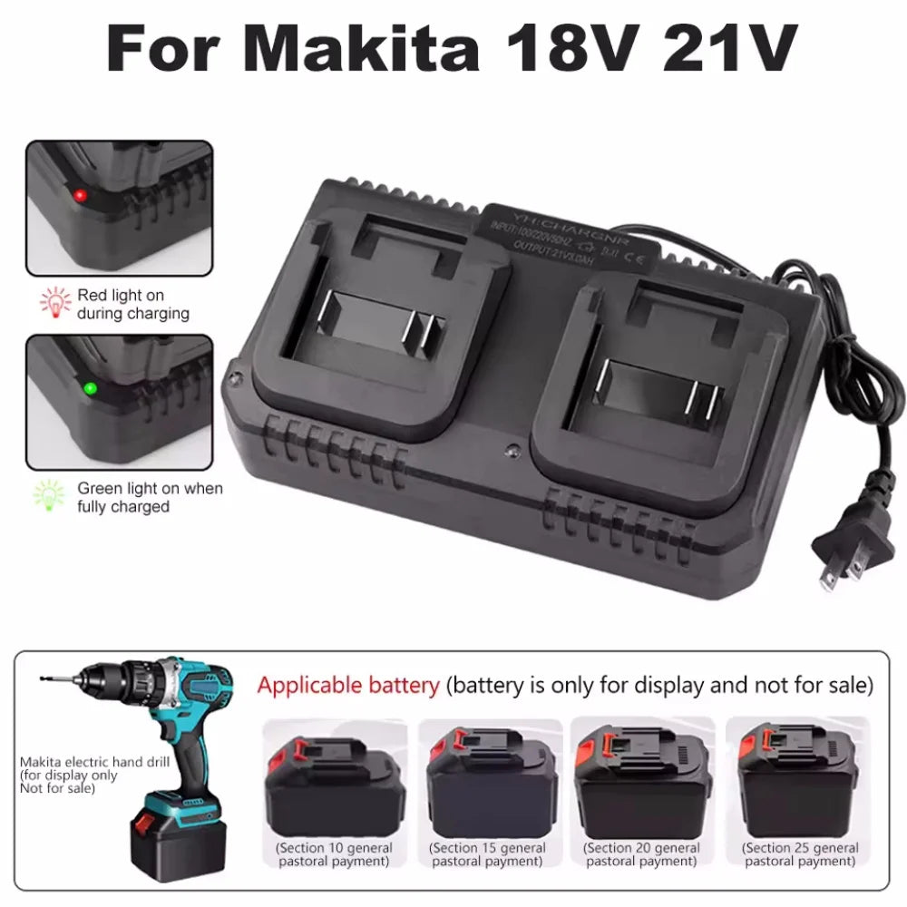 Dual Slot Charger 18V 21V Li-ion Battery Charger for Makita BL1415 BL1815 BL1830 BL1850 Electric Drill Power Tools EU US Plug
