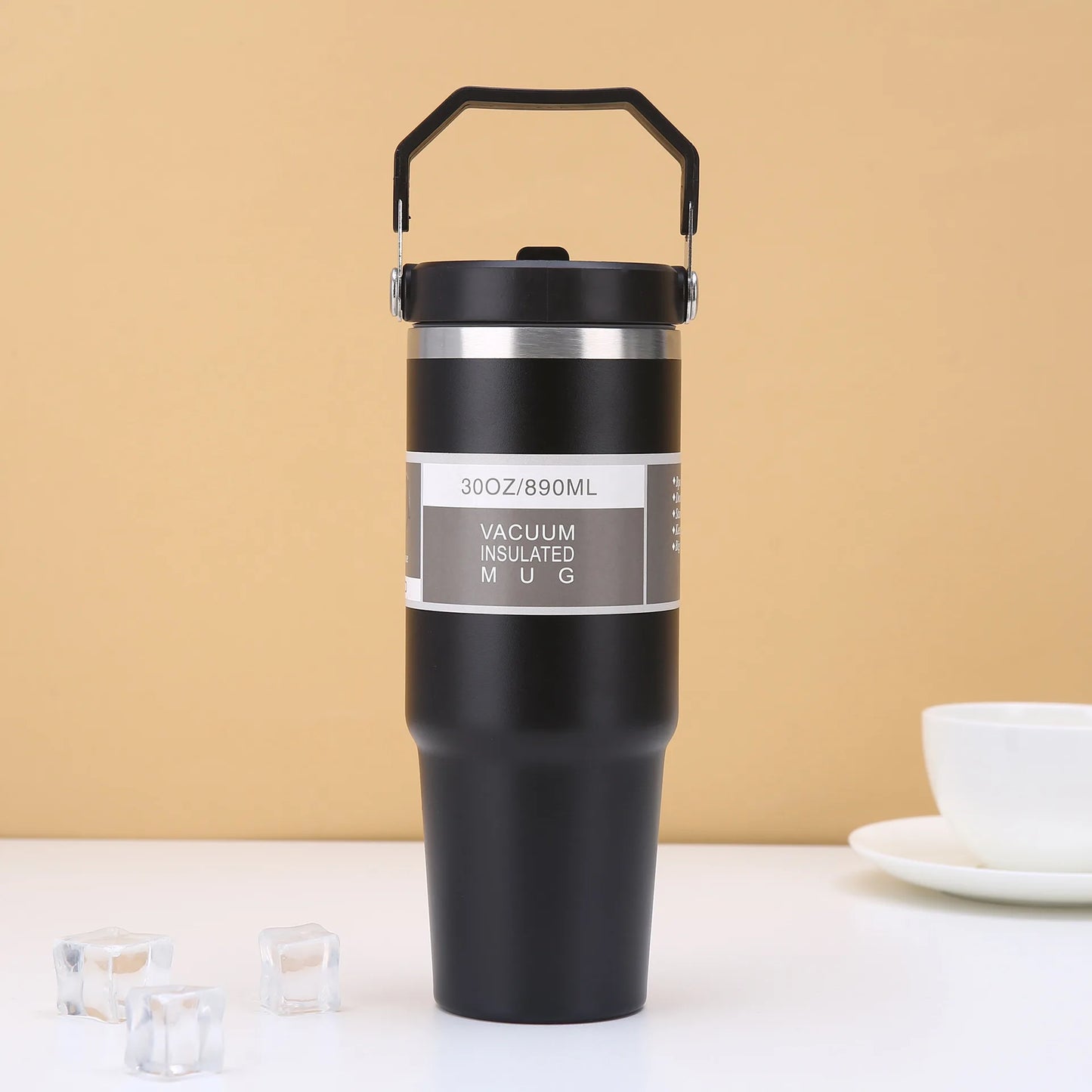 890ML Stainless Steel Thermos Cup with Straw  Keep Cold and Hot Car Coffee Cup Portable Vacuum Flask Travel Thermos Water Bottle