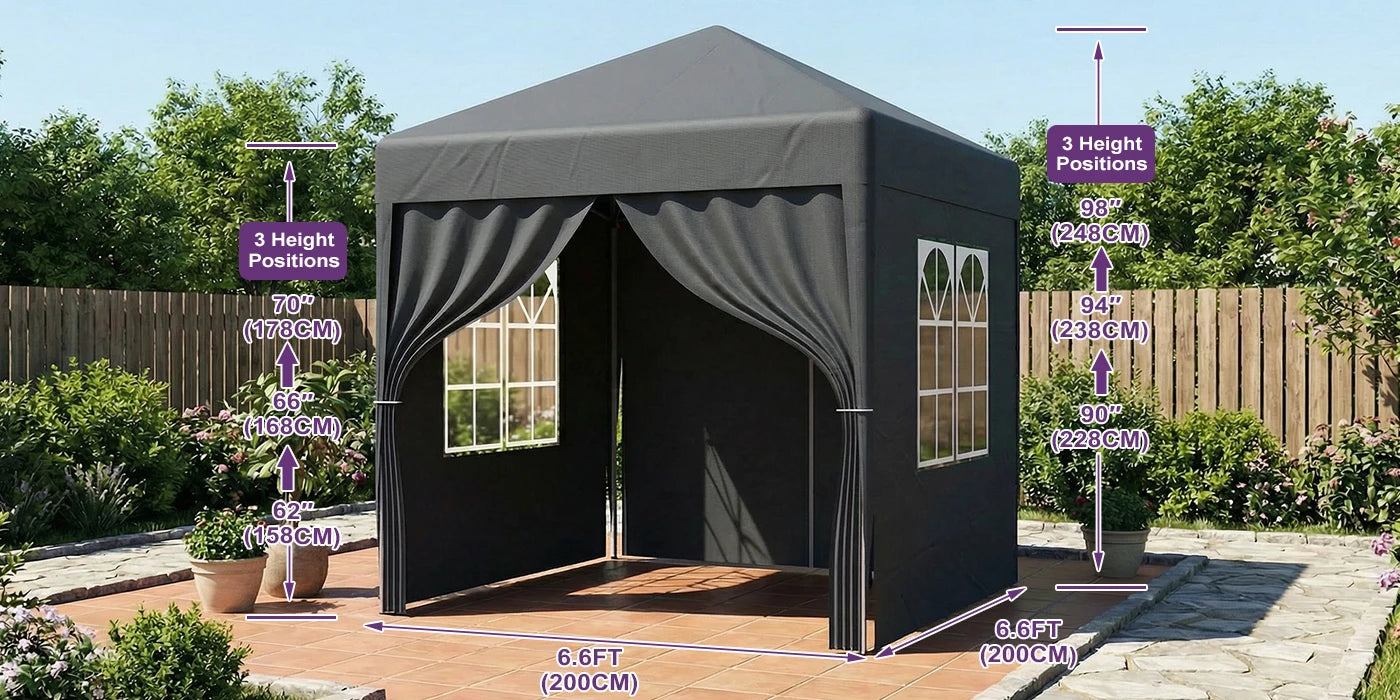 LOEFME 2x2M Pop Up Gazebo Waterproof Windproof Portable Outdoor Canopy Sun Shelter Removable 4 Sides Cloths Garden Camping Tent