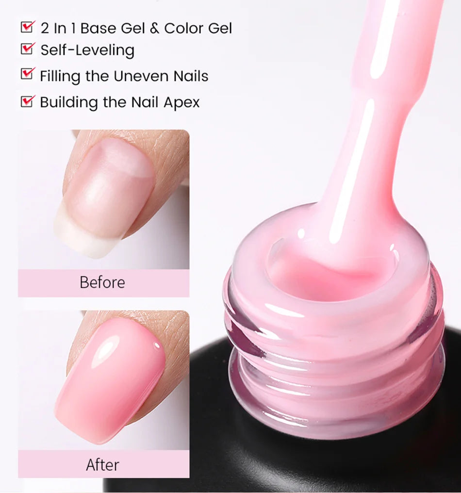 BORN PRETTY 15ml Jelly Nude Rubber Base Gel Natural Milky White Clear Semi permanent Self-Leveling Soak Off UV LED Gel Varnish
