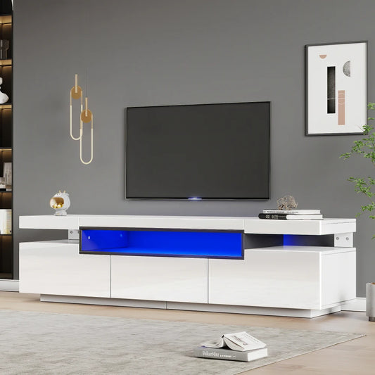 PINGGO TV Stand Cabinet for 70-inch TV High Gloss TV Stand Unit with LED Lights 160CM, 3 Drawers, 3 Open Storage Space