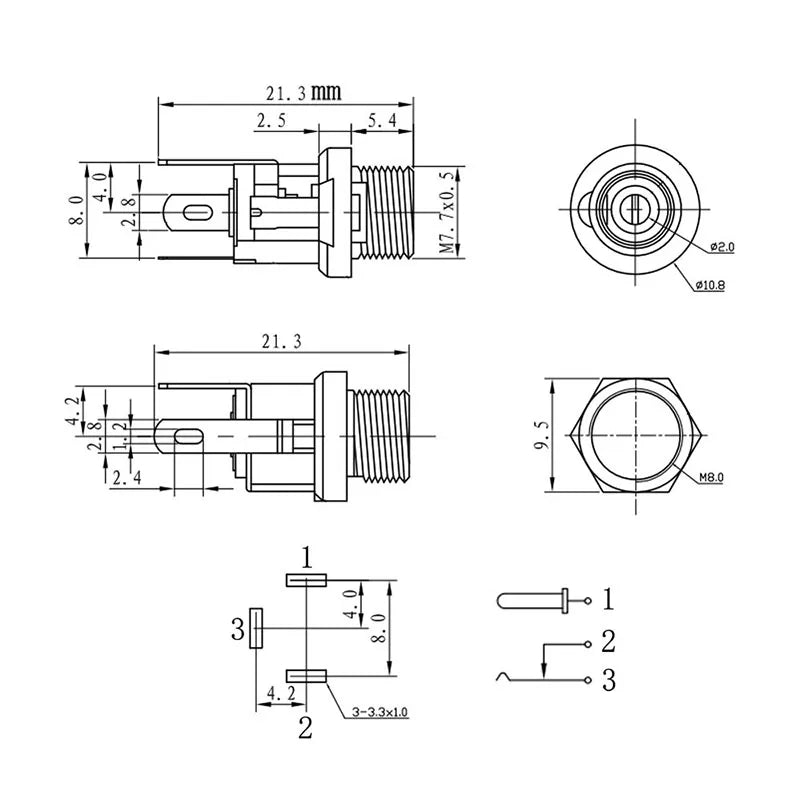 10Pcs DC Connectors 5.5x2.1mm 3.5x1.3mm DC Power Plug Male Female Jack Socket Nut Panel Mount DC Power Adapter Connector 5.5*2.1