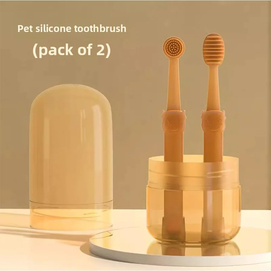PETCLEAR 2pcs Silicone Pet Toothbrush Soft Dog Cat Oral Care Tongue Scraper Massage Multi-Angle Cleaning Brush for Pets