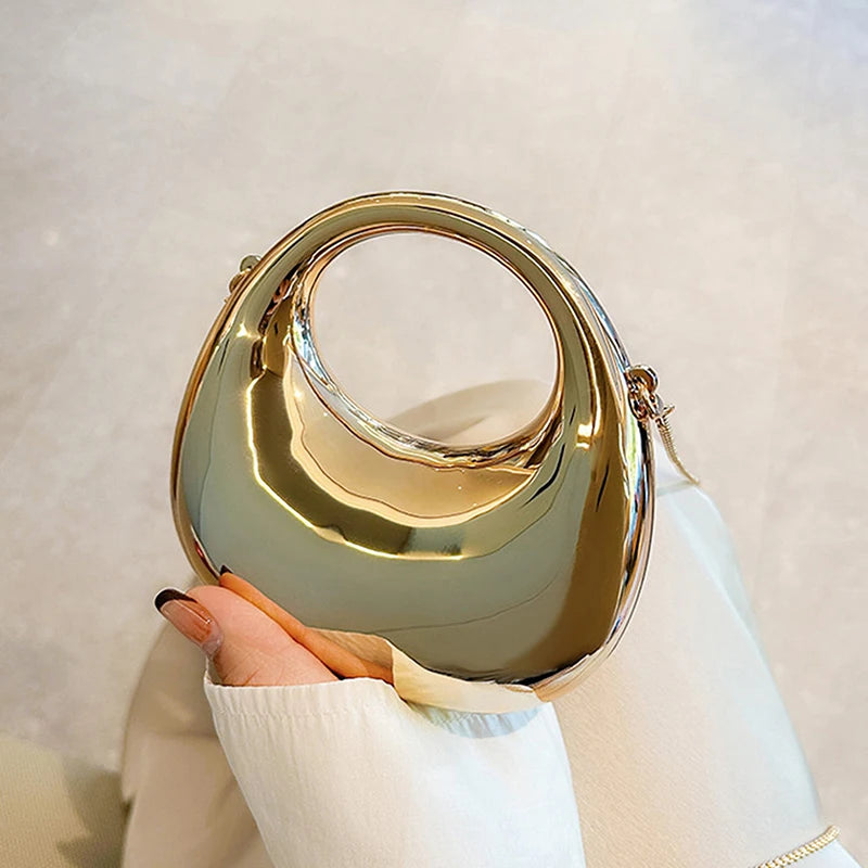 Z. Women's Chain Crossbody Bag Small Purse Acrylic Metallic Luster Half Moon Party Banquet Women's Bag Luxury Handbag