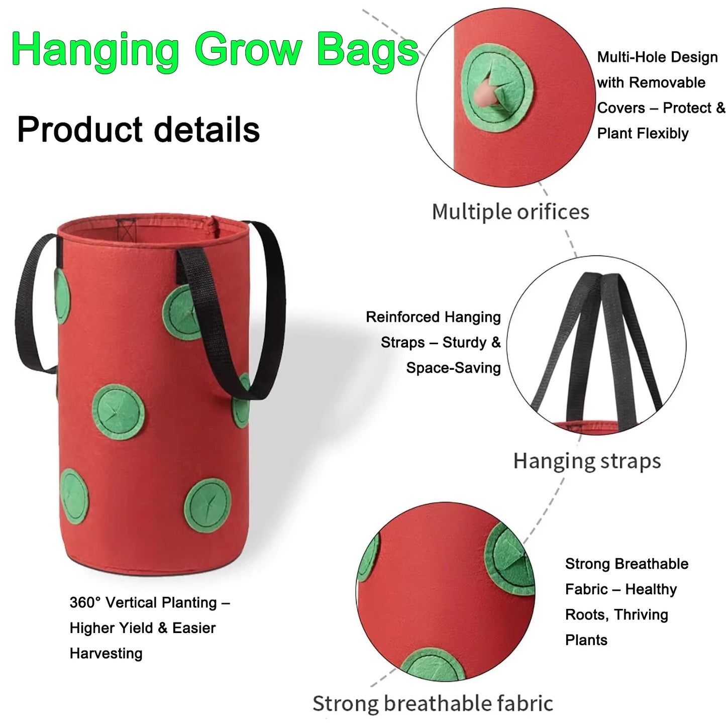 Hanging Grow Bags for Strawberries & Tomatoes Hanging Planting Grow Bag Vertical Multi-Pocket for Herbs & Flowers Garden Gift