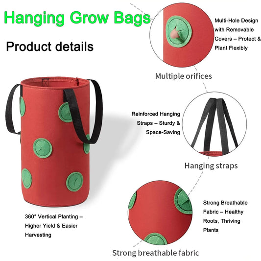 Hanging Grow Bags for Strawberries & Tomatoes Hanging Planting Grow Bag Vertical Multi-Pocket for Herbs & Flowers Garden Gift