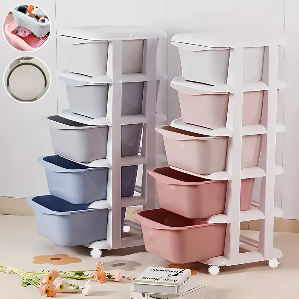 6/5 Tier Drawer Storage Cabinet Stackable Dustproof Storage Organizer with Wheels Floor-standing Storage Box Office Supplies