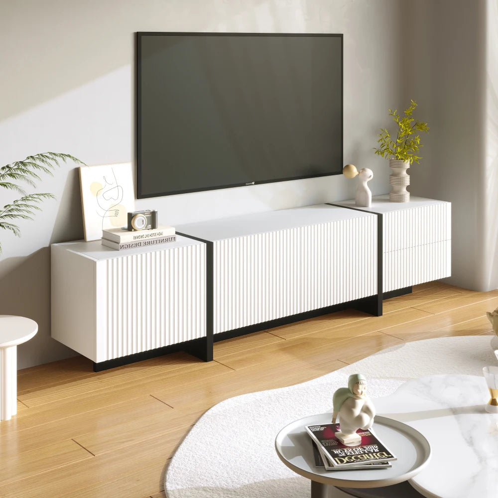 PINGGO Modern Large TV Cabinet 190cm Length Media Console with 3 Doors 2 Drawers, Storage TV Stand Entertainment Center