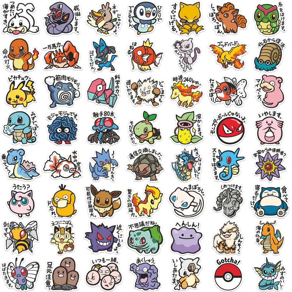 56PCS Cute Anime Pokemon Stickers Cartoon Pikachu Graffiti Sticker for Laptop Motorcycle Stationery DIY Kids Toys Decoration