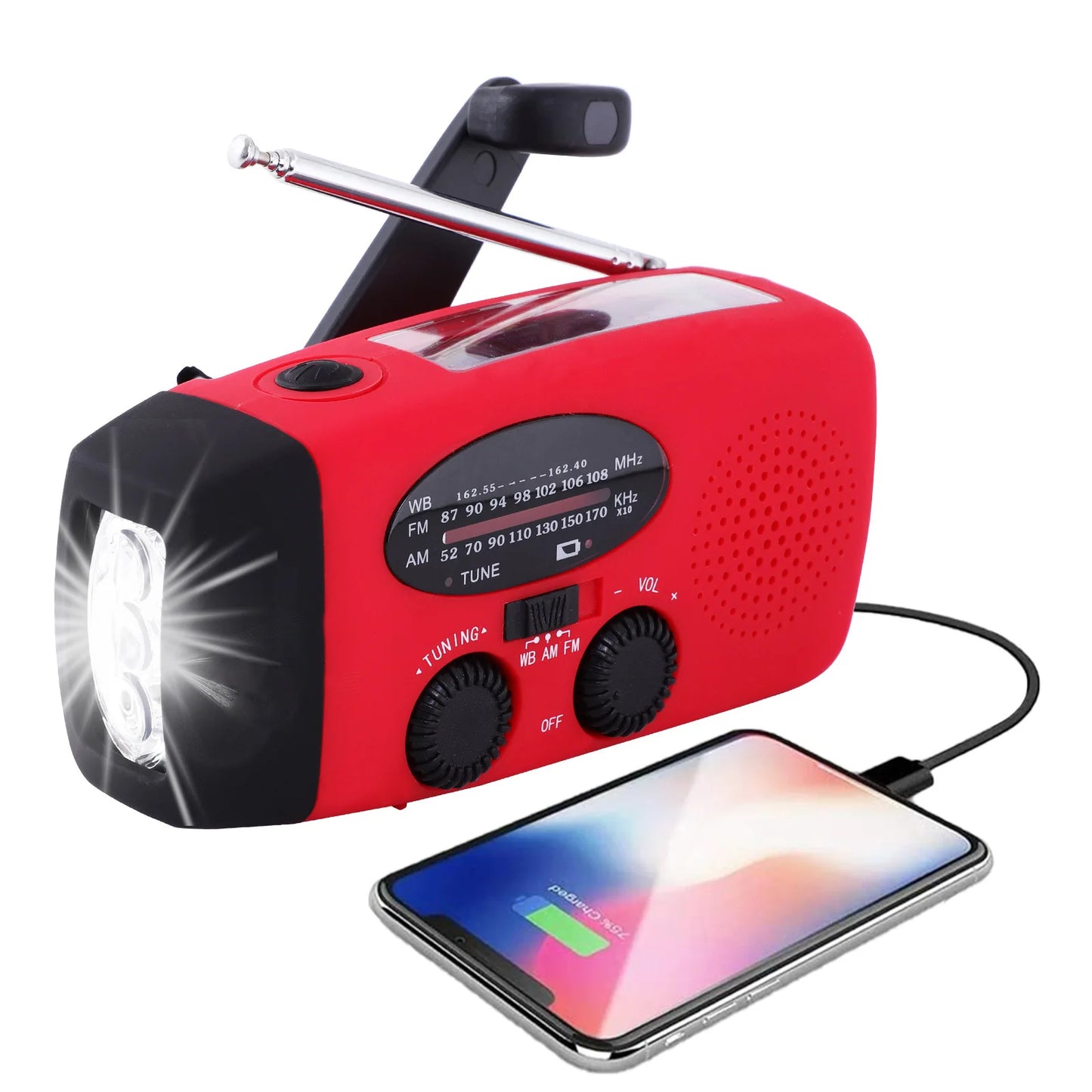 2000mAh high capacity rechargeable radio solar rechargeable emergency light outdoor camping flashlight waterproof portable light