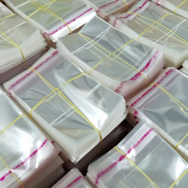 200pcs Transparent Cellophane Bags Cookie Candy Plastic Pouch Jewelry Card Gift Small Self Adhesive Bag Postcard Protective Case