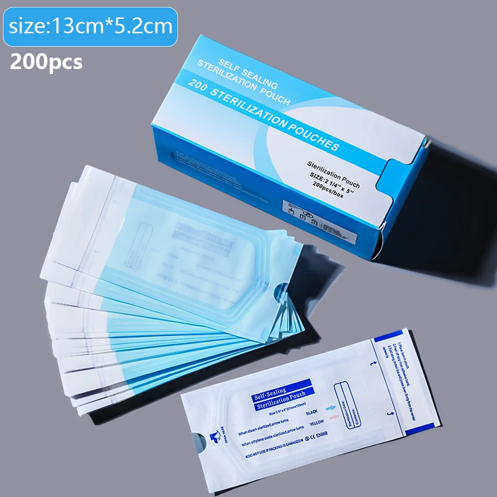 200pcs/box Nail Art Empty Sterilizing Bags Disposable 26*14cm Self-Sealing Sterilization Pouches Bag  Manicure Nail Art Tools K3