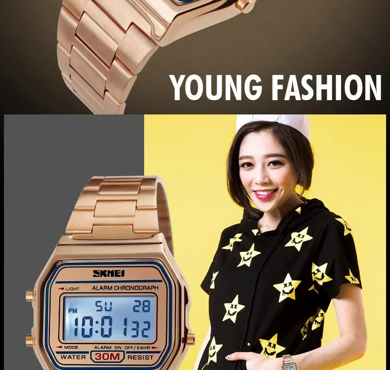 Skmei Fashion Men Stainless Steel Strap LED Display 3Bar Waterproof Digital Watch Reloj Hombre For Casual 1123 Sport Watches