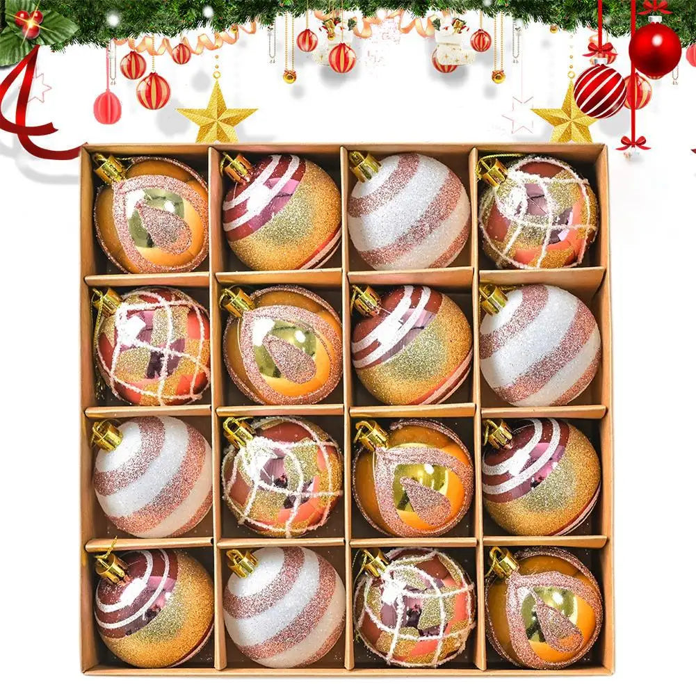 16PCs/Box 6cm Shiny Glitter Christmas Ball Ornaments Shatterproof Christmas Tree Hanging Ornaments Pendants Party Decorations
