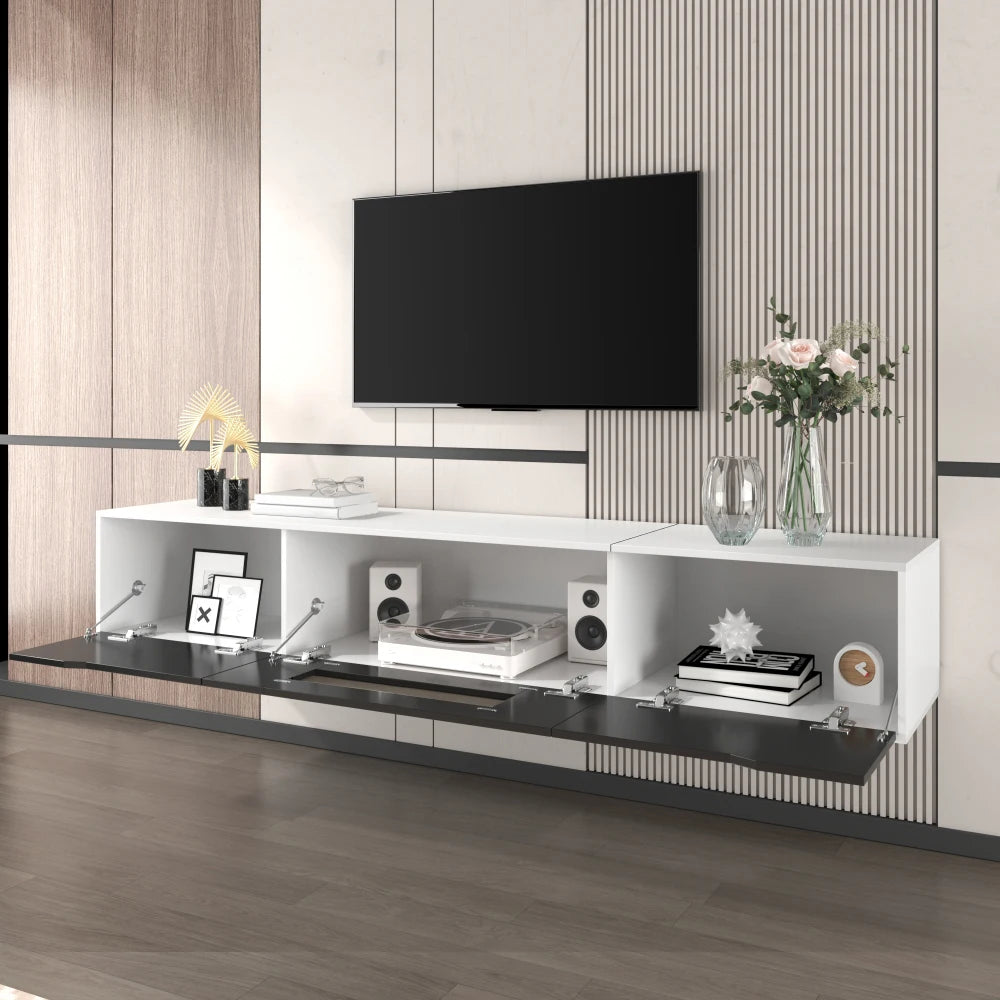 PINGGO TV cabinet, high-gloss TV cabinet, matching colours in white and high-gloss black, with colour-changing LED lights